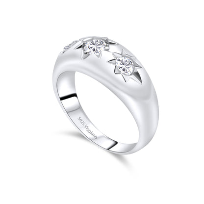 925 Sterling Silver Mens Three Stone Diamond Irish Gypsy Ring