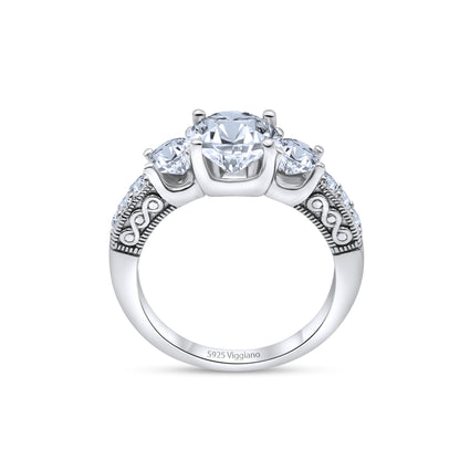 925 Sterling Silver Three Stone Diamond Engagement Ring
