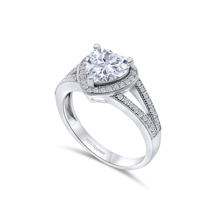 925 Sterling Silver Heart Diamond Engagement Ring