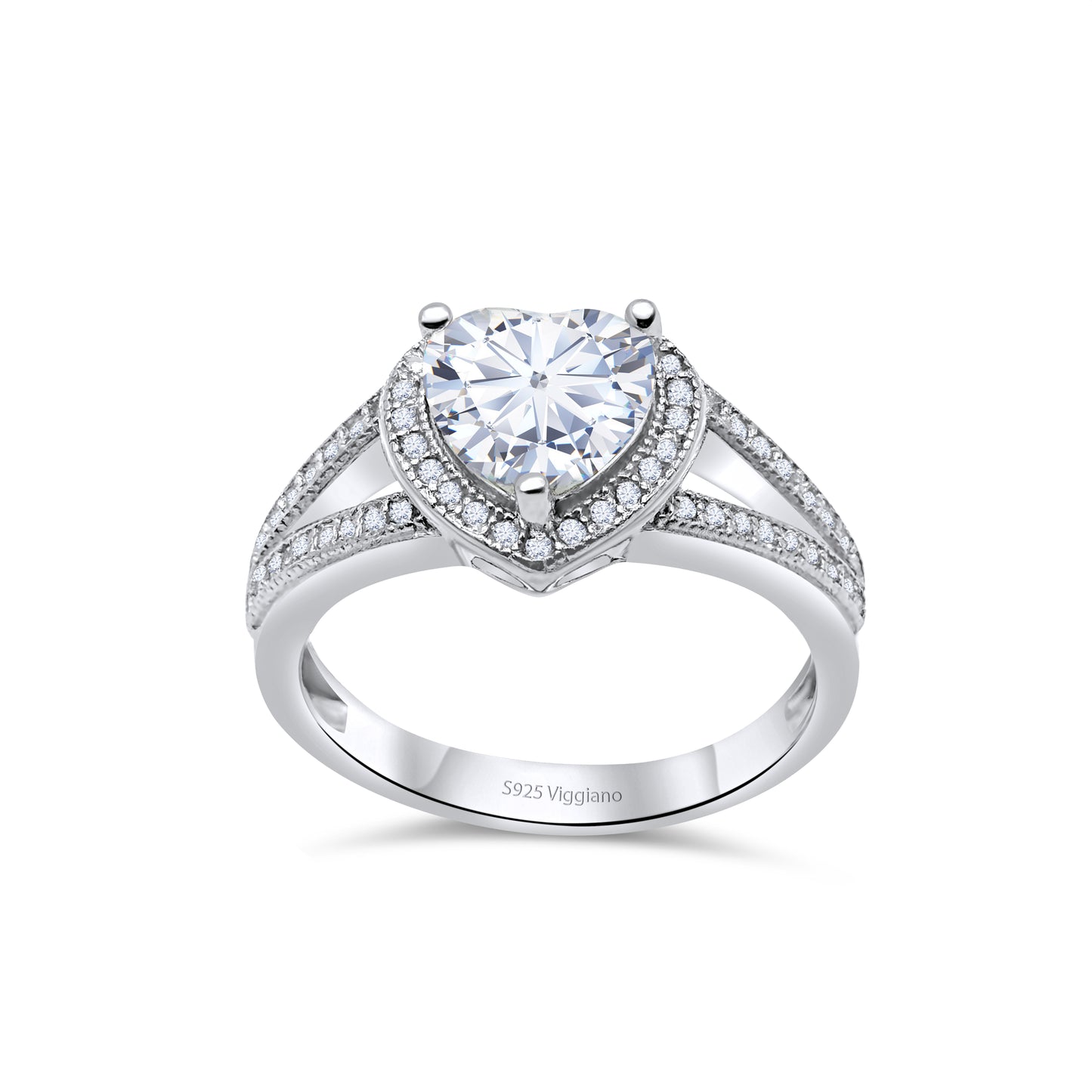 925 Sterling Silver Heart Diamond Engagement Ring