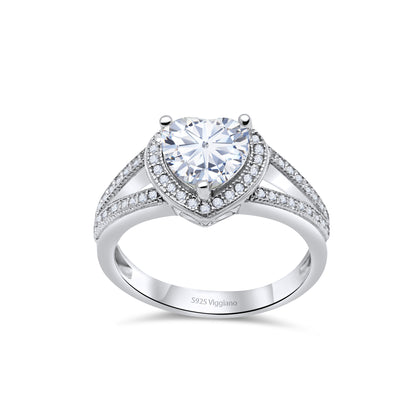925 Sterling Silver Heart Diamond Engagement Ring