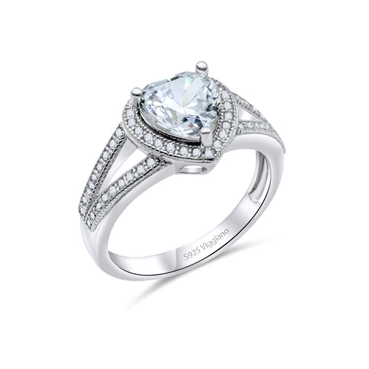 925 Sterling Silver Heart Diamond Engagement Ring
