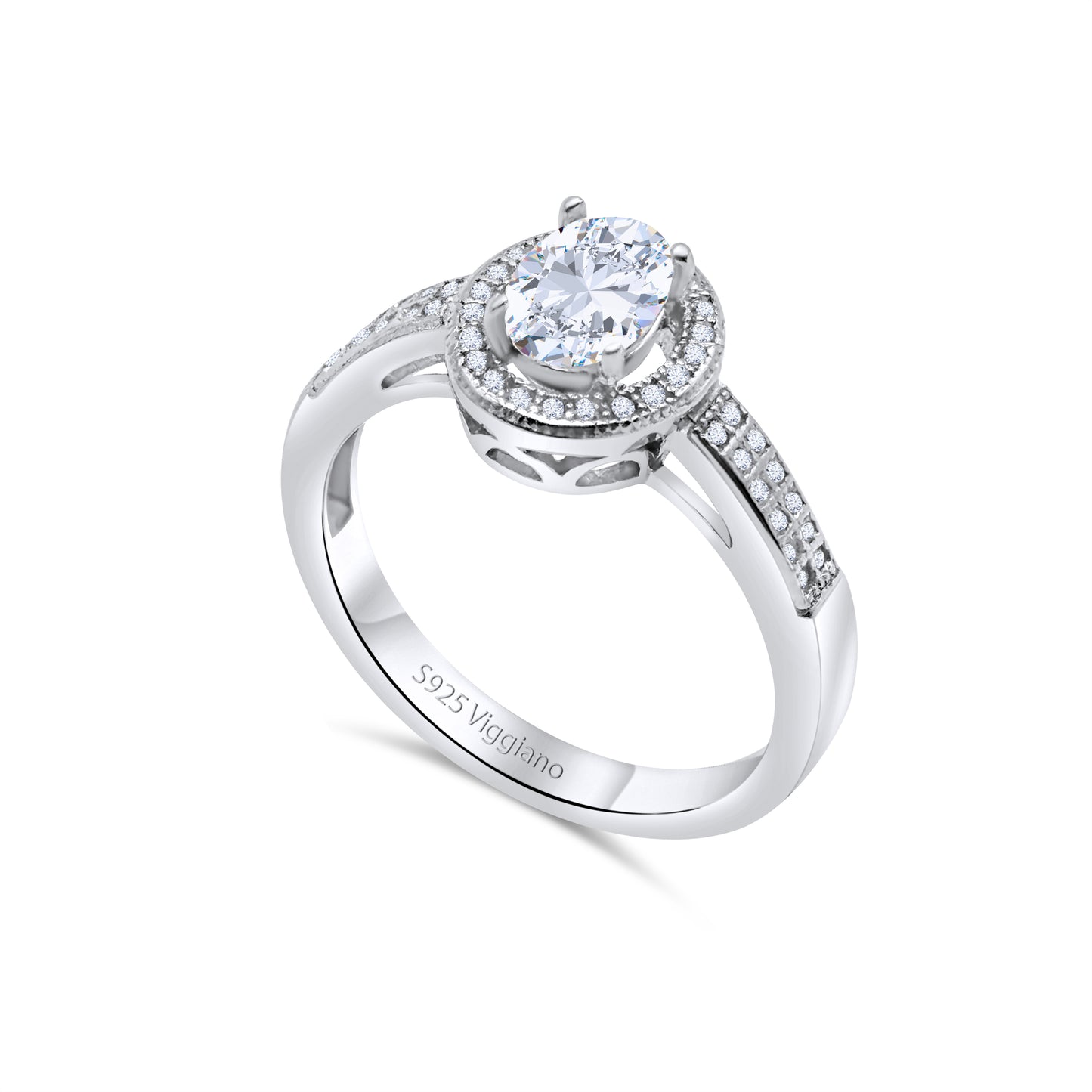 925 Sterling Silver Oval Diamond Halo Engagement Ring