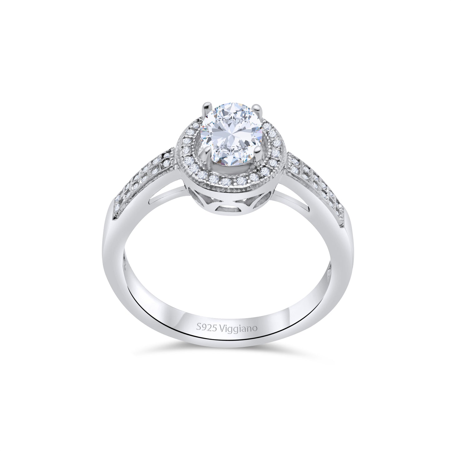 925 Sterling Silver Oval Diamond Halo Engagement Ring