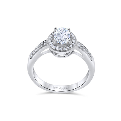 925 Sterling Silver Oval Diamond Halo Engagement Ring
