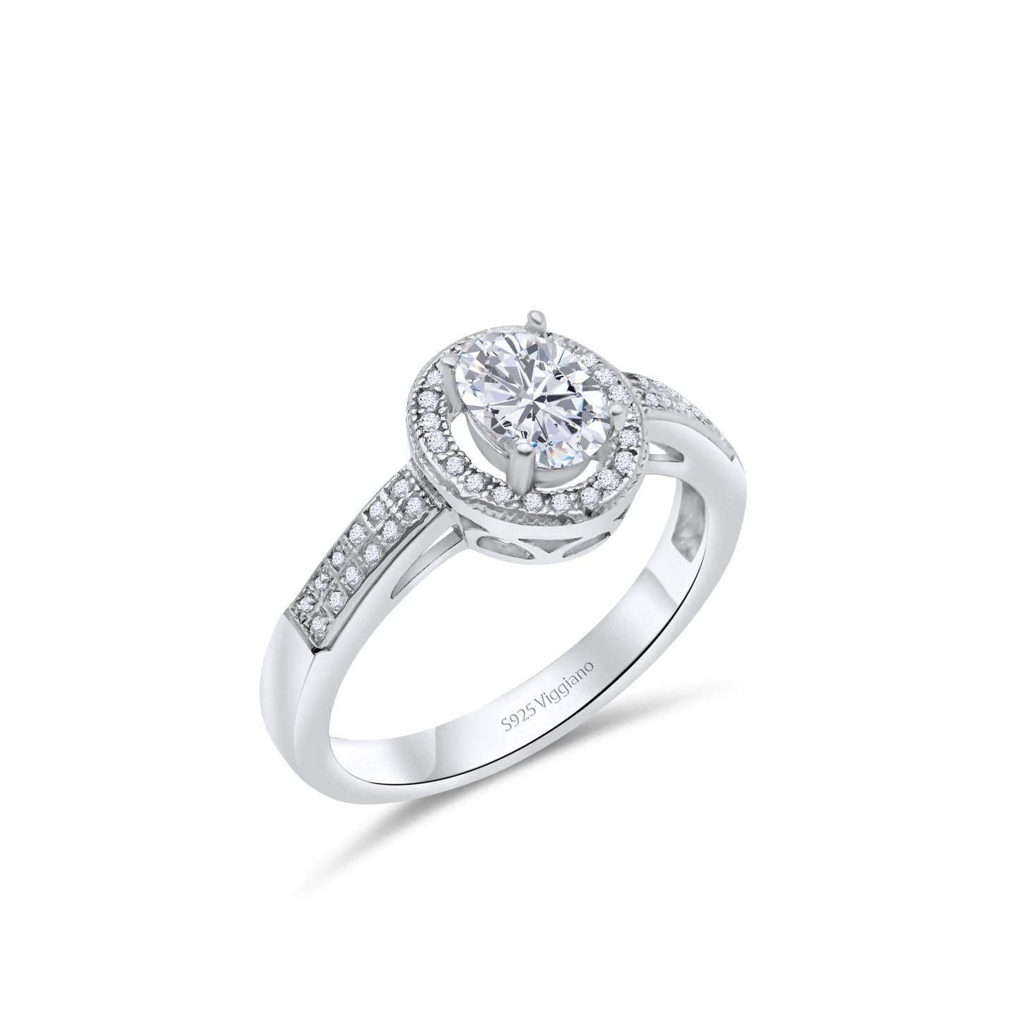 925 Sterling Silver Oval Diamond Halo Engagement Ring
