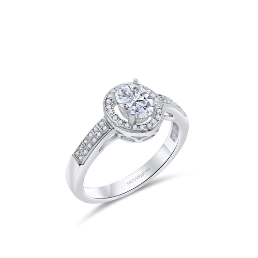 925 Sterling Silver Oval Diamond Halo Engagement Ring
