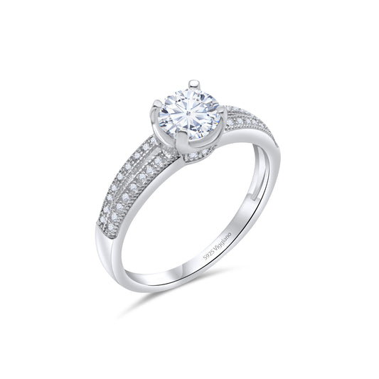 925 Sterling Silver 6mm Round Diamond Solitaire Engagement Ring