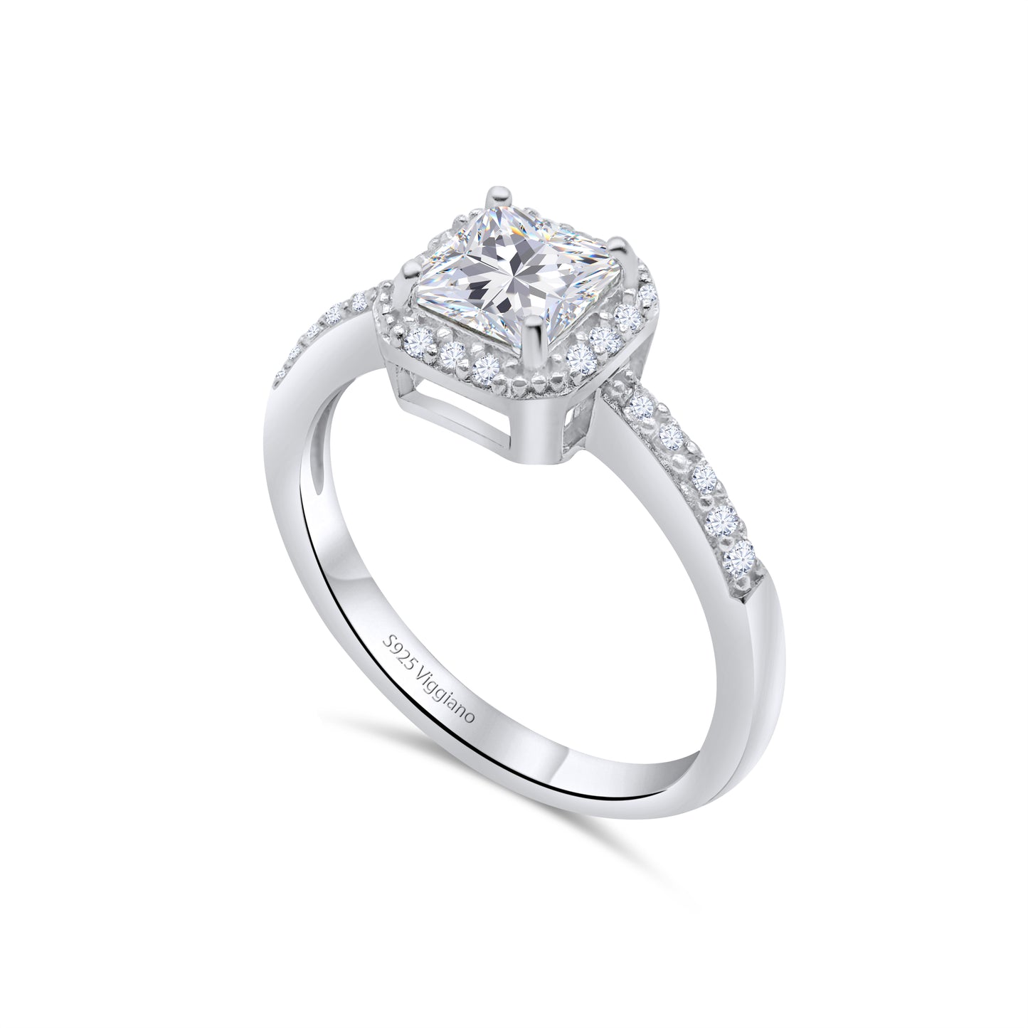 925 Sterling Silver Square Diamond Solitaire Engagement Ring