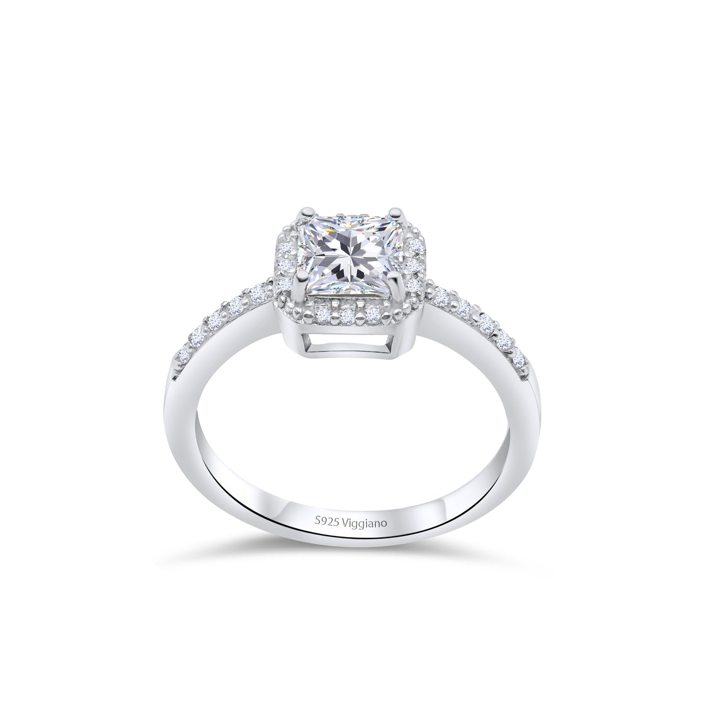 925 Sterling Silver Square Diamond Solitaire Engagement Ring
