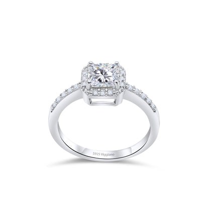 925 Sterling Silver Square Diamond Solitaire Engagement Ring