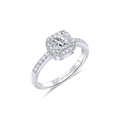 925 Sterling Silver Square Diamond Solitaire Engagement Ring