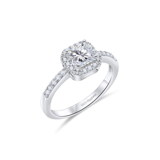 925 Sterling Silver Square Diamond Solitaire Engagement Ring