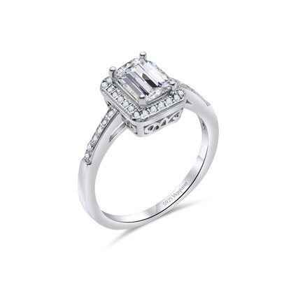 925 Sterling Silver Diamond Baguette Engagement Ring