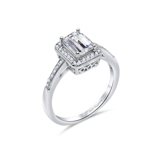 925 Sterling Silver Diamond Baguette Engagement Ring