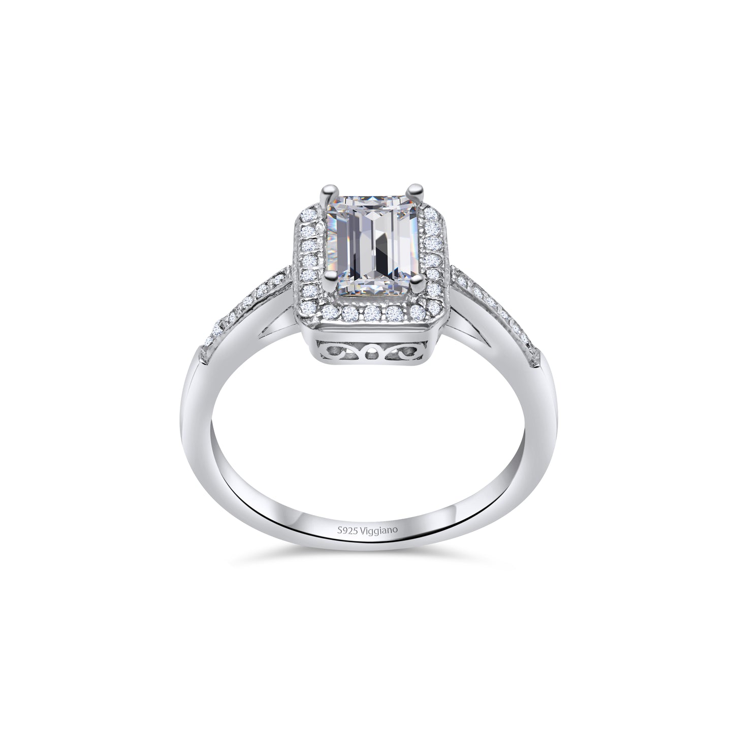 925 Sterling Silver Diamond Baguette Engagement Ring