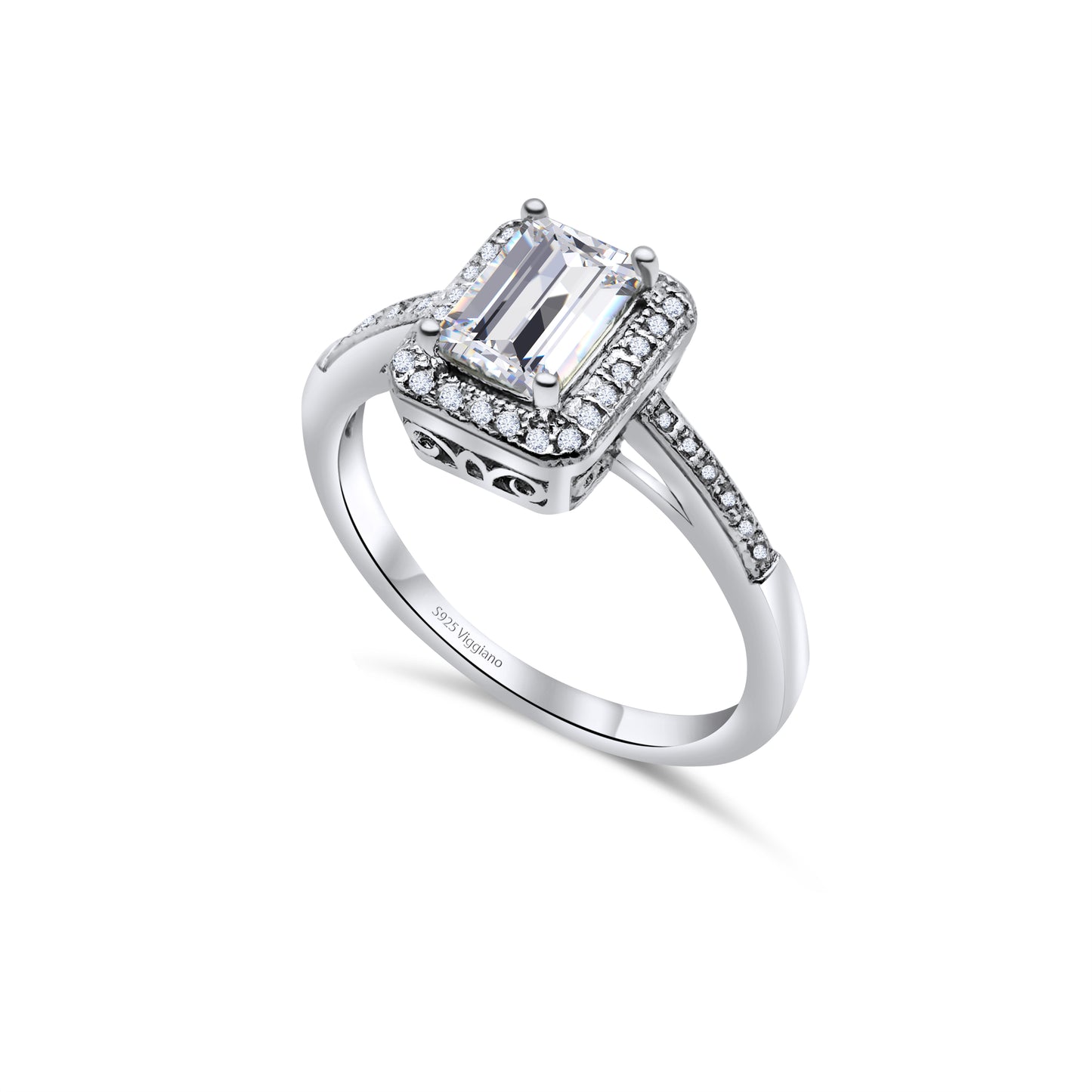 925 Sterling Silver Diamond Baguette Engagement Ring