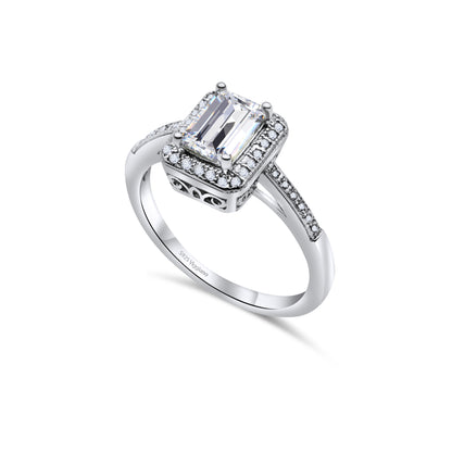 925 Sterling Silver Diamond Baguette Engagement Ring