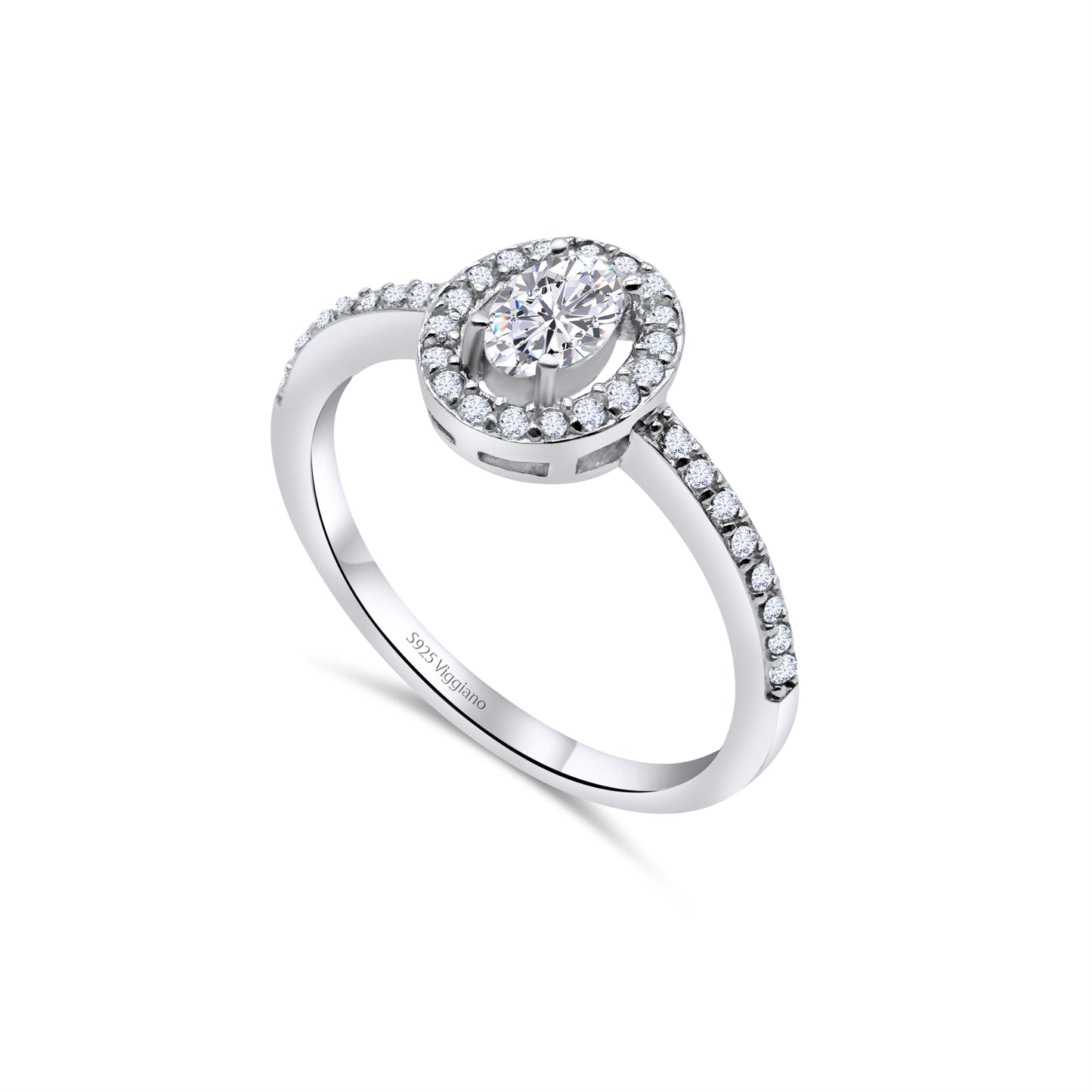 925 Sterling Silver Oval Diamond Solitaire Engagement Ring