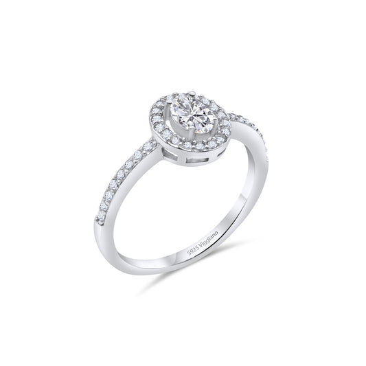 925 Sterling Silver Oval Diamond Solitaire Engagement Ring