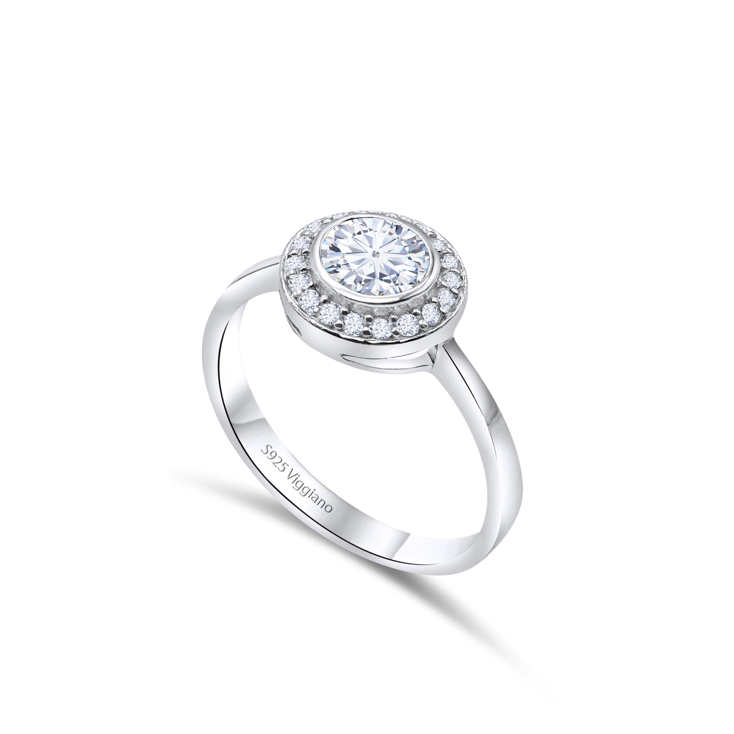 925 Sterling Silver Round Diamond Halo Engagement Ring