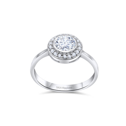 925 Sterling Silver Round Diamond Halo Engagement Ring