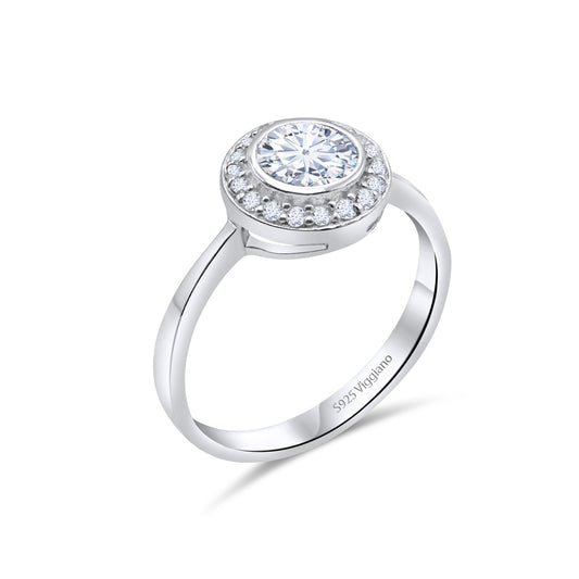 925 Sterling Silver Round Diamond Halo Engagement Ring