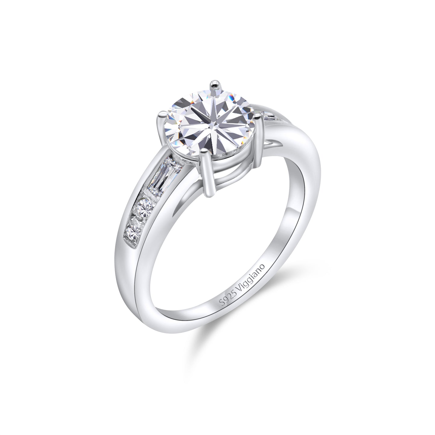 925 Sterling Silver Diamond Channel Set Engagement Ring