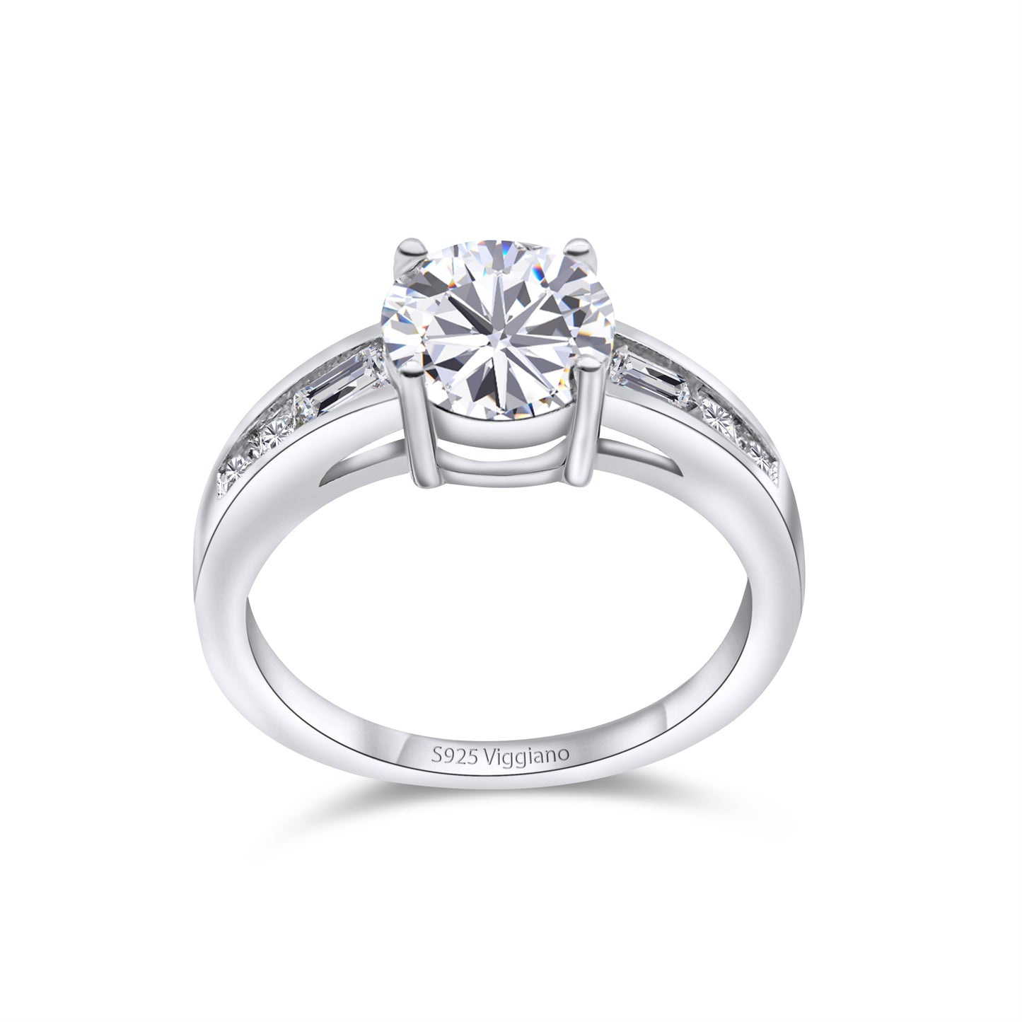 925 Sterling Silver Diamond Channel Set Engagement Ring