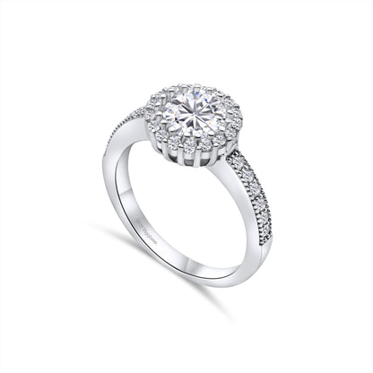 925 Sterling Silver Round Diamond Halo Engagement Ring