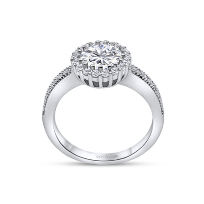 925 Sterling Silver Round Diamond Halo Engagement Ring