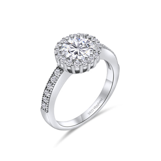 925 Sterling Silver Round Diamond Halo Engagement Ring
