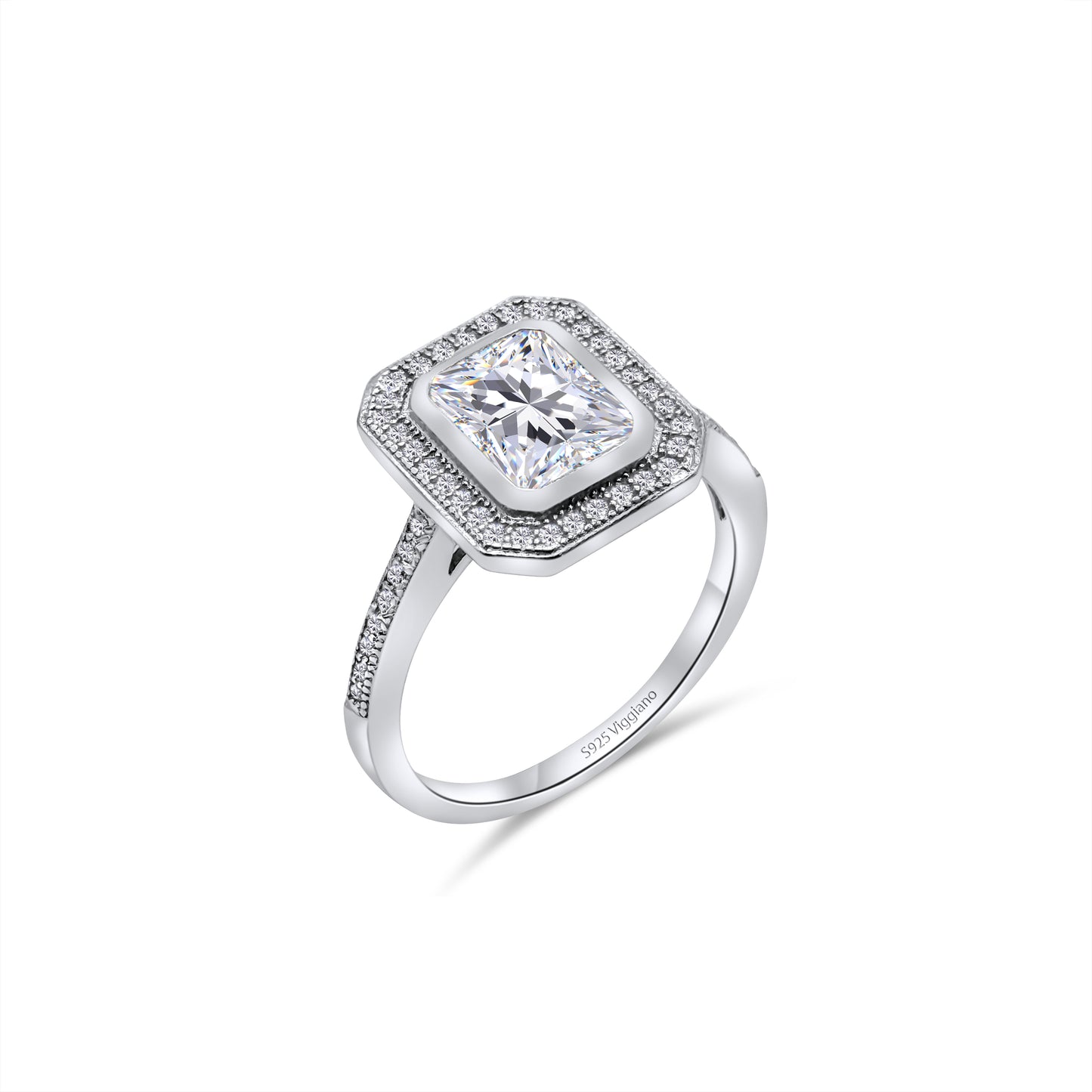 925 Sterling Silver Square Diamond Baguette Engagement Ring