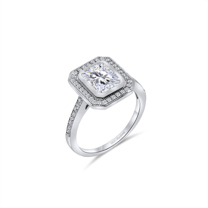 925 Sterling Silver Square Diamond Baguette Engagement Ring