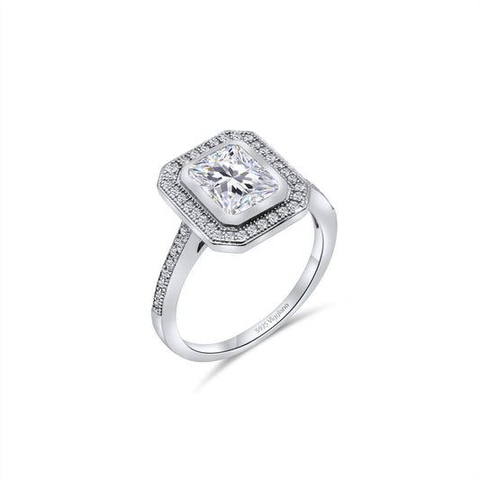 925 Sterling Silver Square Diamond Baguette Engagement Ring