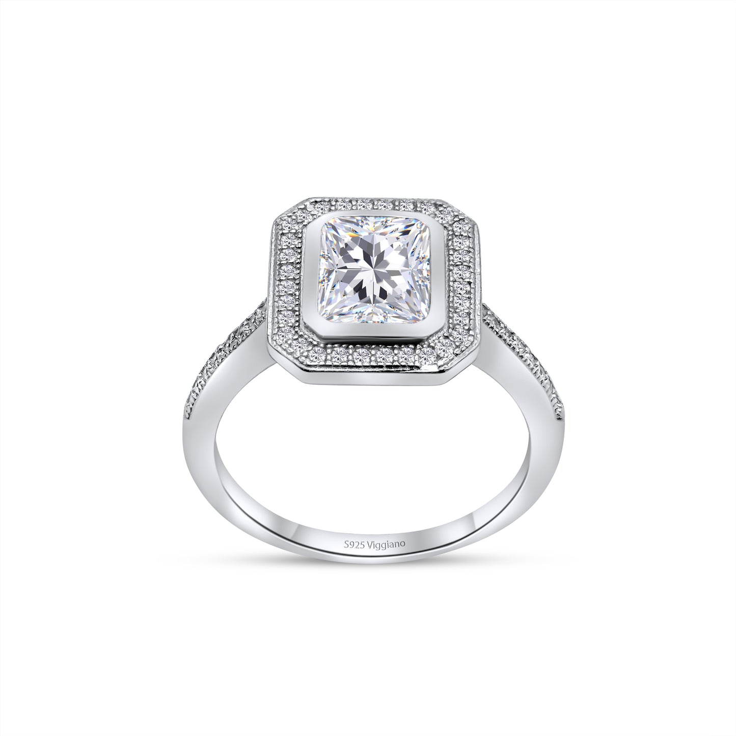 925 Sterling Silver Square Diamond Baguette Engagement Ring