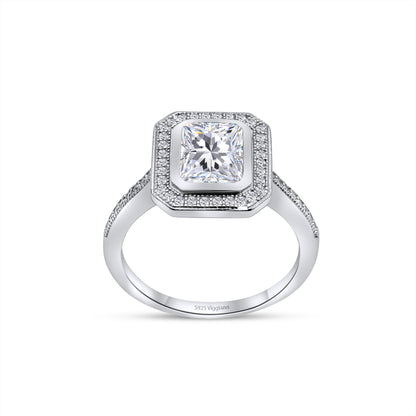 925 Sterling Silver Square Diamond Baguette Engagement Ring