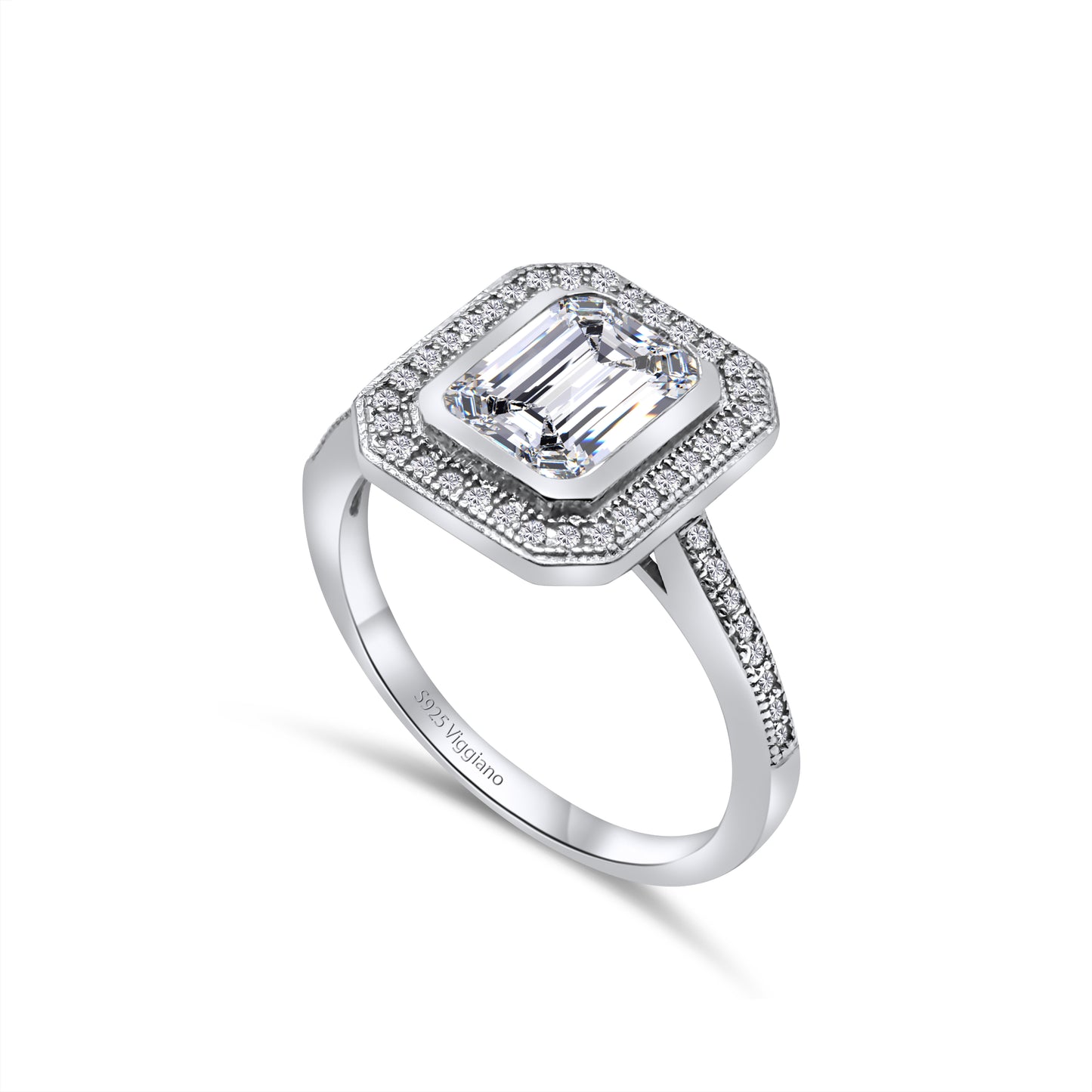 925 Sterling Silver Square Diamond Baguette Engagement Ring