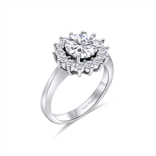 925 Sterling Silver Round Diamond Halo Engagement Ring
