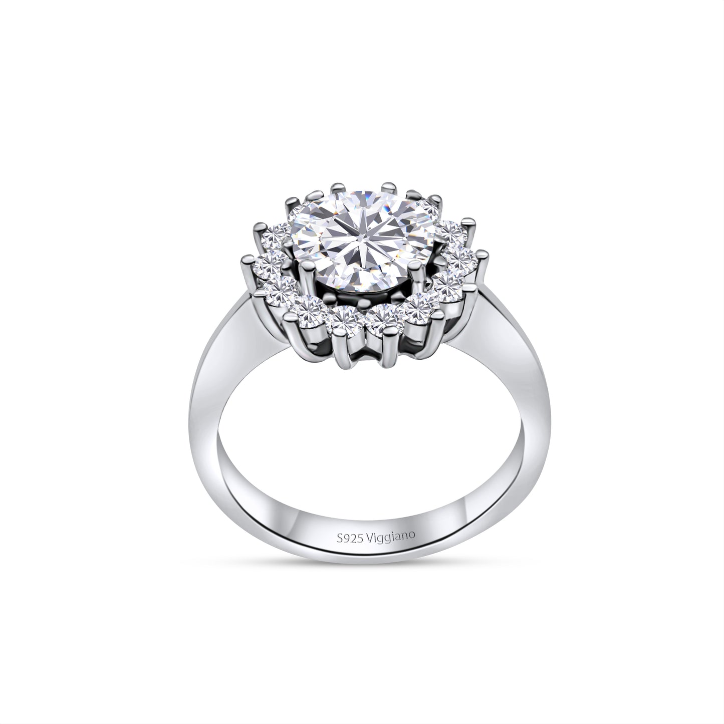 925 Sterling Silver Round Diamond Halo Engagement Ring