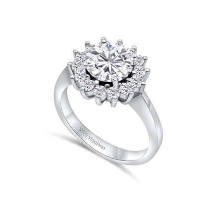 925 Sterling Silver Round Diamond Halo Engagement Ring