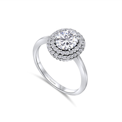 925 Sterling Silver Oval Diamond Halo Engagement Ring