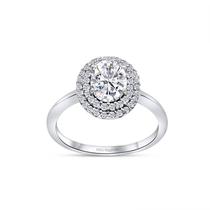 925 Sterling Silver Oval Diamond Halo Engagement Ring