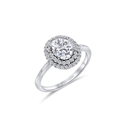 925 Sterling Silver Oval Diamond Halo Engagement Ring