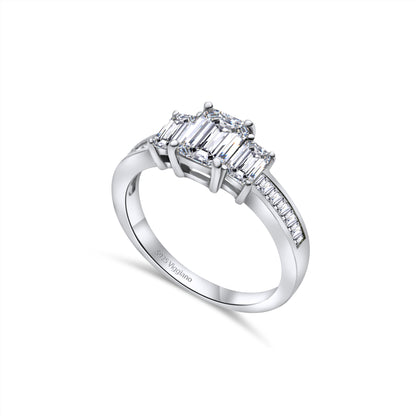 925 Sterling Silver Square Diamond Baguette Engagement Ring