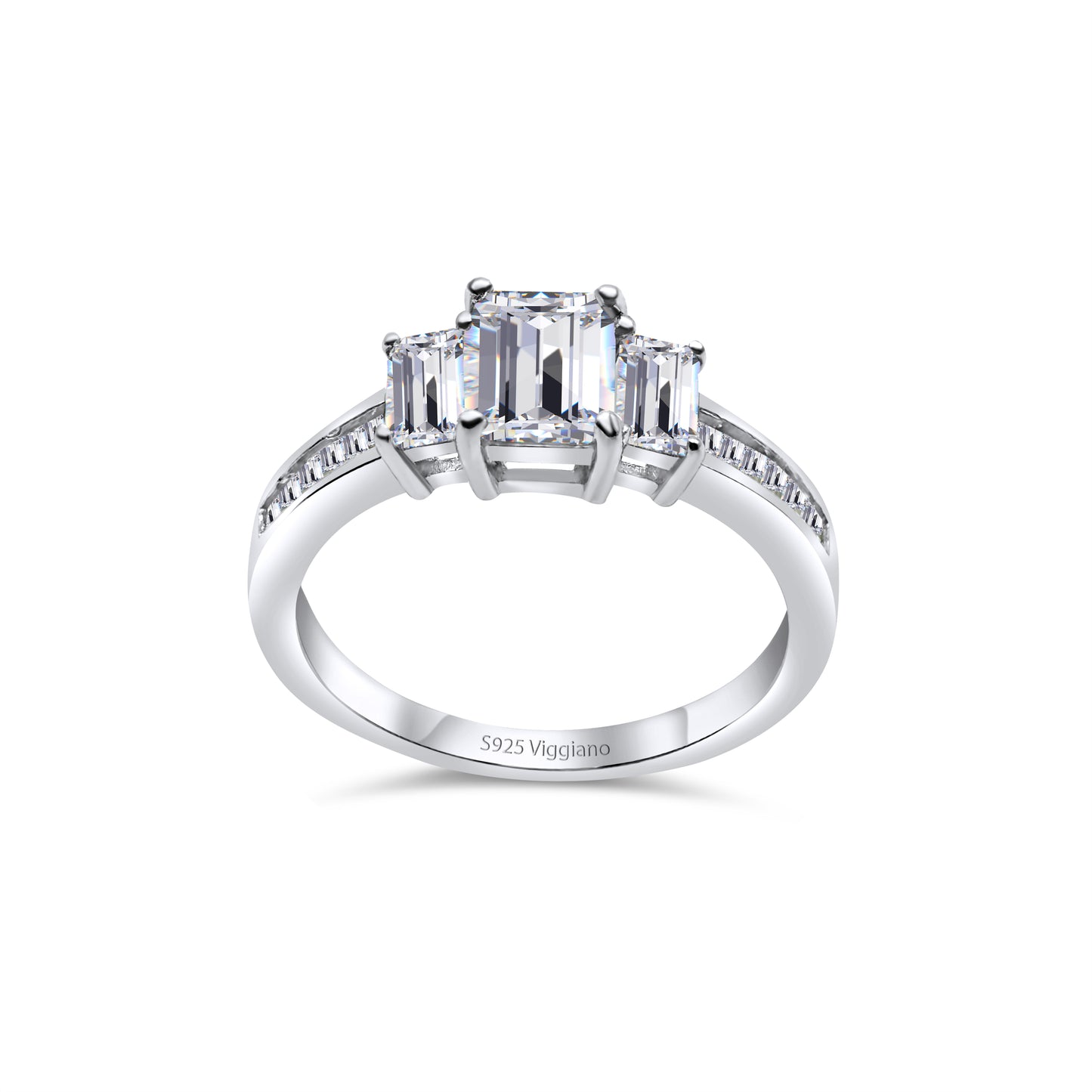 925 Sterling Silver Square Diamond Baguette Engagement Ring