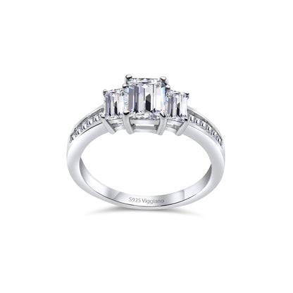 925 Sterling Silver Square Diamond Baguette Engagement Ring