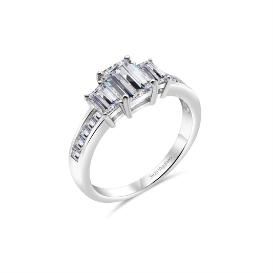 925 Sterling Silver Square Diamond Baguette Engagement Ring