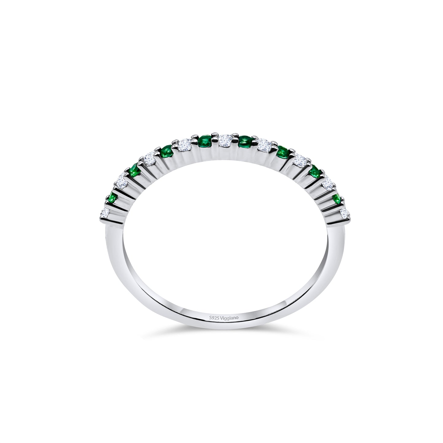 925 Sterling Silver 1mm Emerald Half Eternity Ring