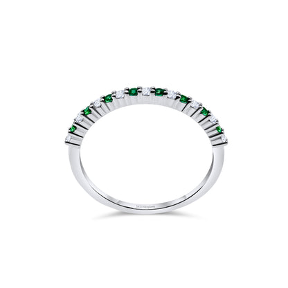 925 Sterling Silver 1mm Emerald Half Eternity Ring